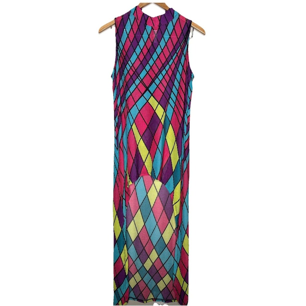 Ashley Stewart Funky Bold Vibrant Chic High Low High Neck Swimsuit Cover Up 10